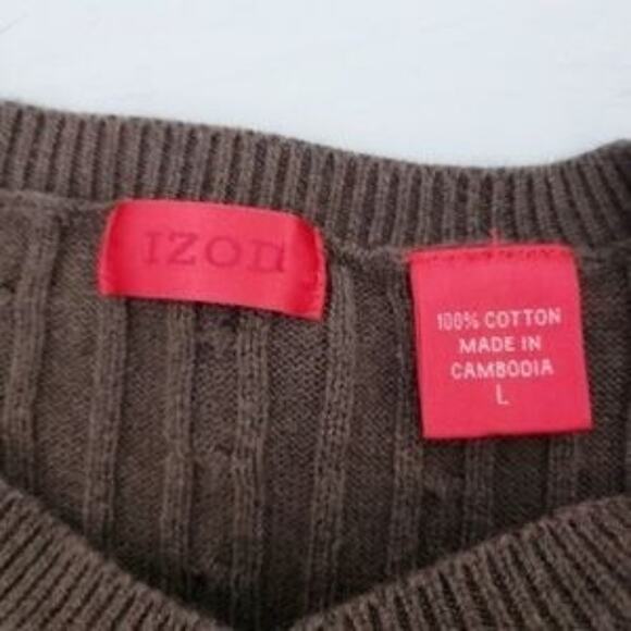 Izod Unisex Chunky Cableknit Green V Neck Grandpa Fisherman Sweater Large - Picture 8 of 8